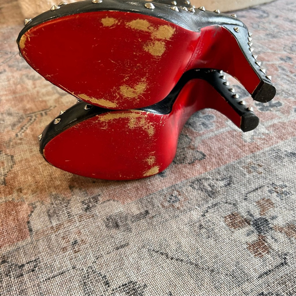 Christian Louboutin Black Studded Leather Ankle Boots with Red Soles - Picture 9 of 12